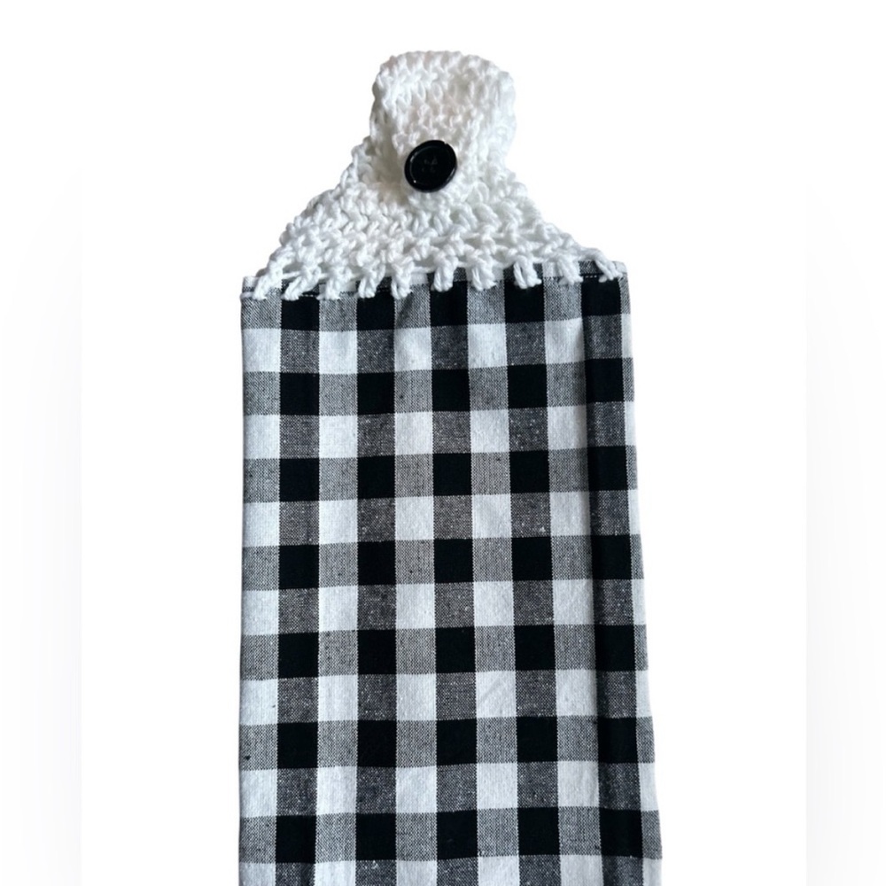 Hand Crafted Black Checkered Buffalo Plaid Hanging Kitchen Hand Towel - Picture 5 of 7